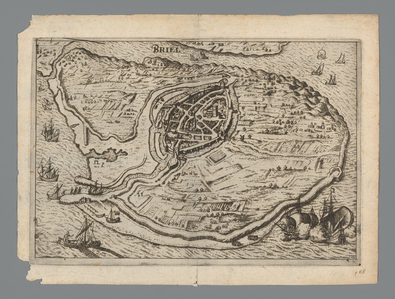 Karte der Insel Voorne und Plan von Brielle, 1572 von Anonymous