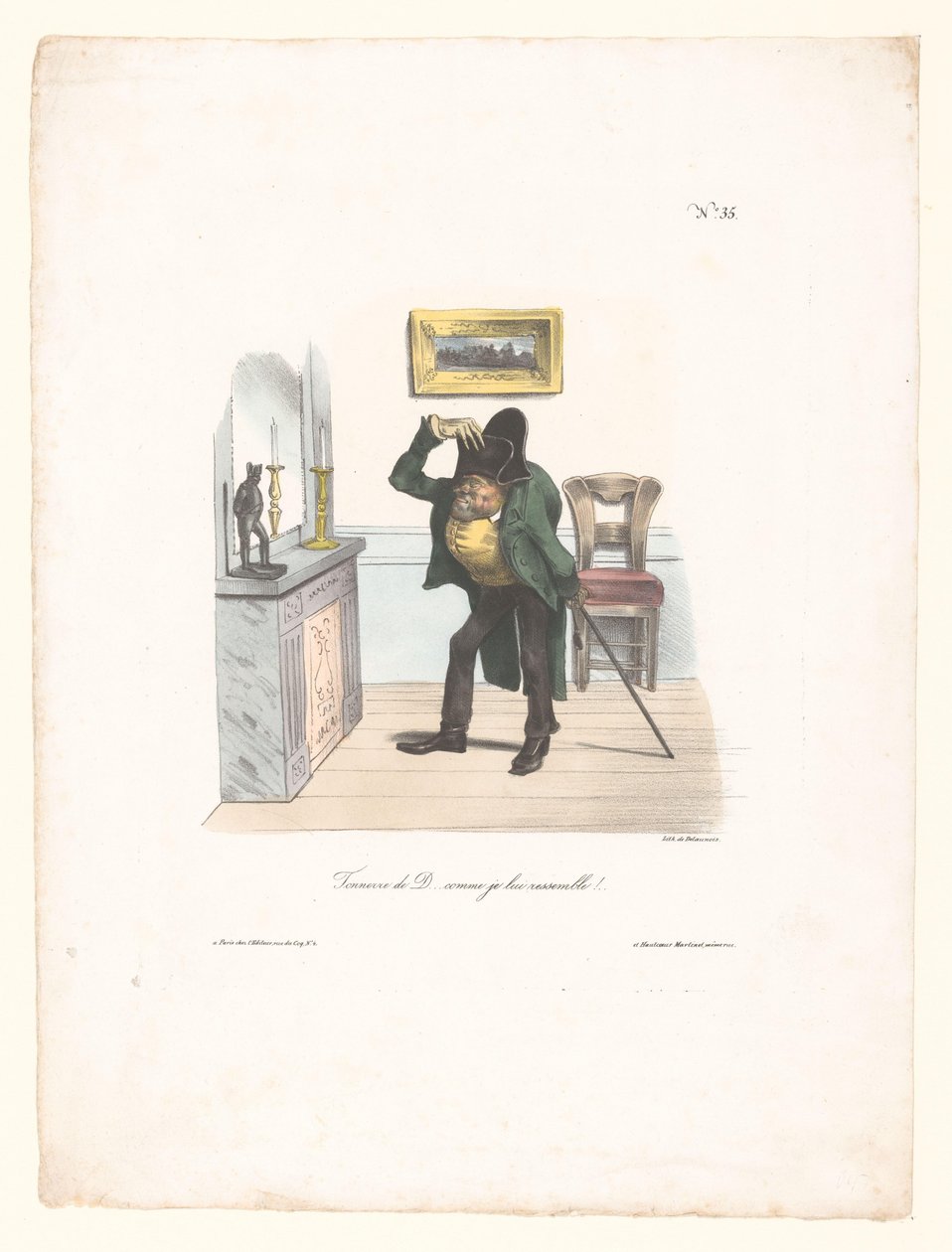 Karikatur eines Mannes, der wie Napoleon aussehen will von Anonymous