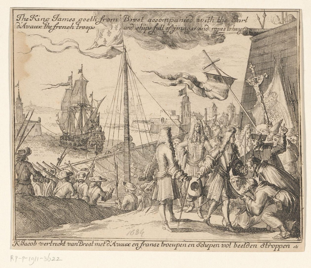 König Jakob II. verlässt mit französischen Truppen Brest nach Irland, 1689 von Anonymous