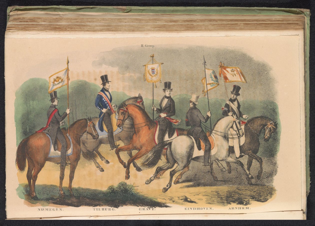 Kostüme und Fahnen der Ehrenwachen von Nijmegen, Tilburg, Grave, Eindhoven und Arnhem, 1840-1842 von Anonymous