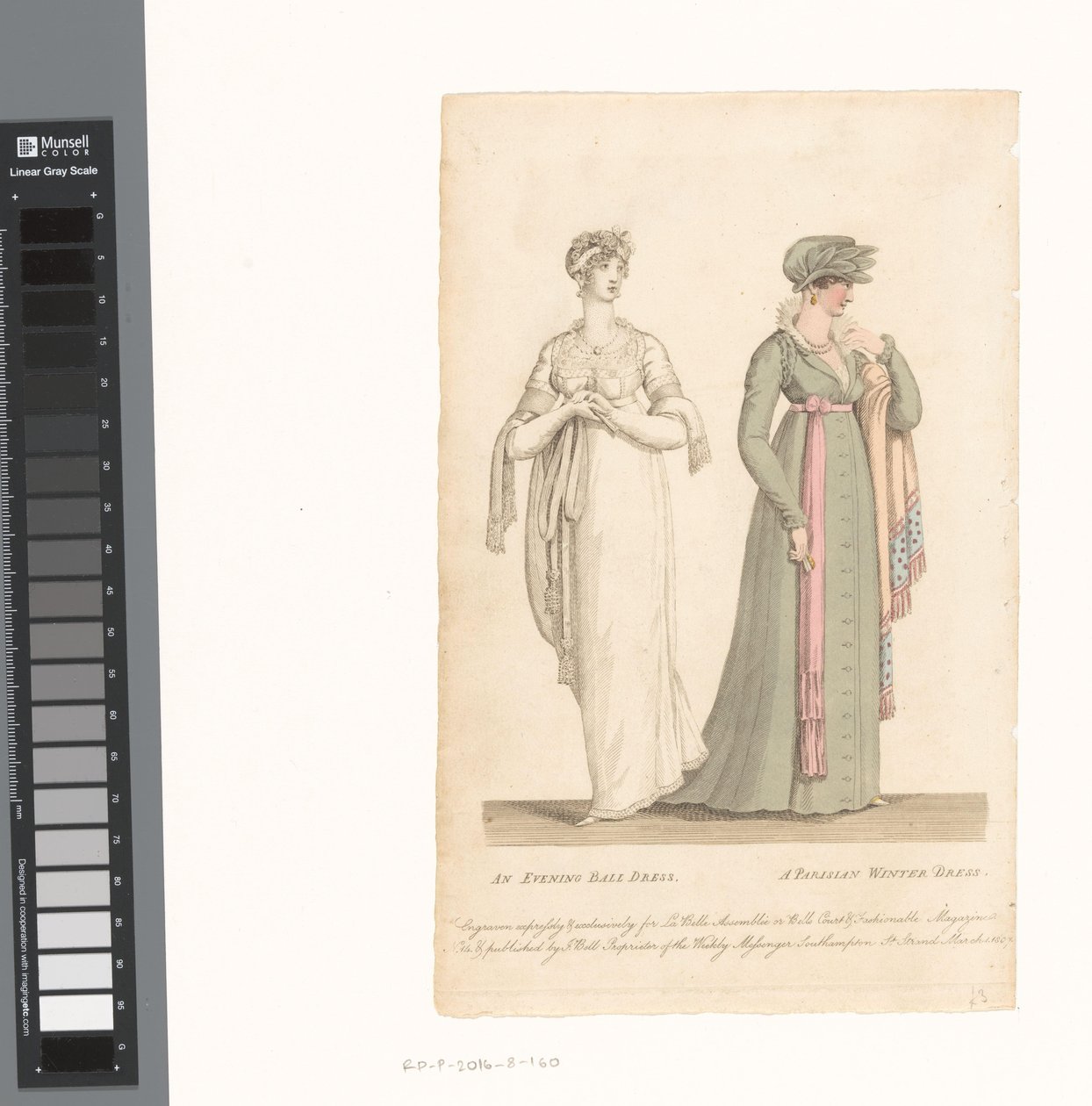La Belle Assemblée, 1. März 1807, Nr. 14: Ein Abendballkleid / Ein Pariser Winterkleid von Anonymous