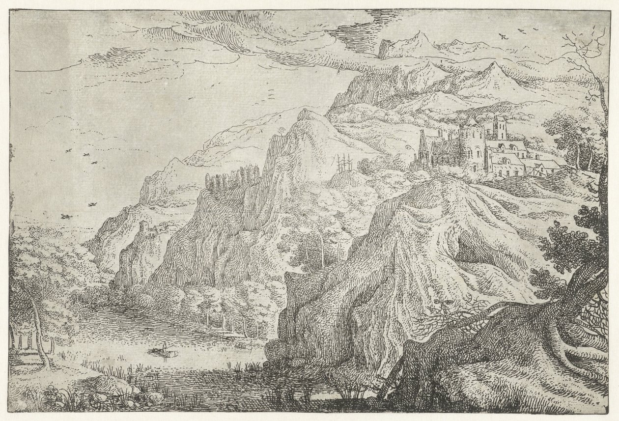 Landschaft mit Schloss und Fluss (Sieben Landschaften) von Anonymous