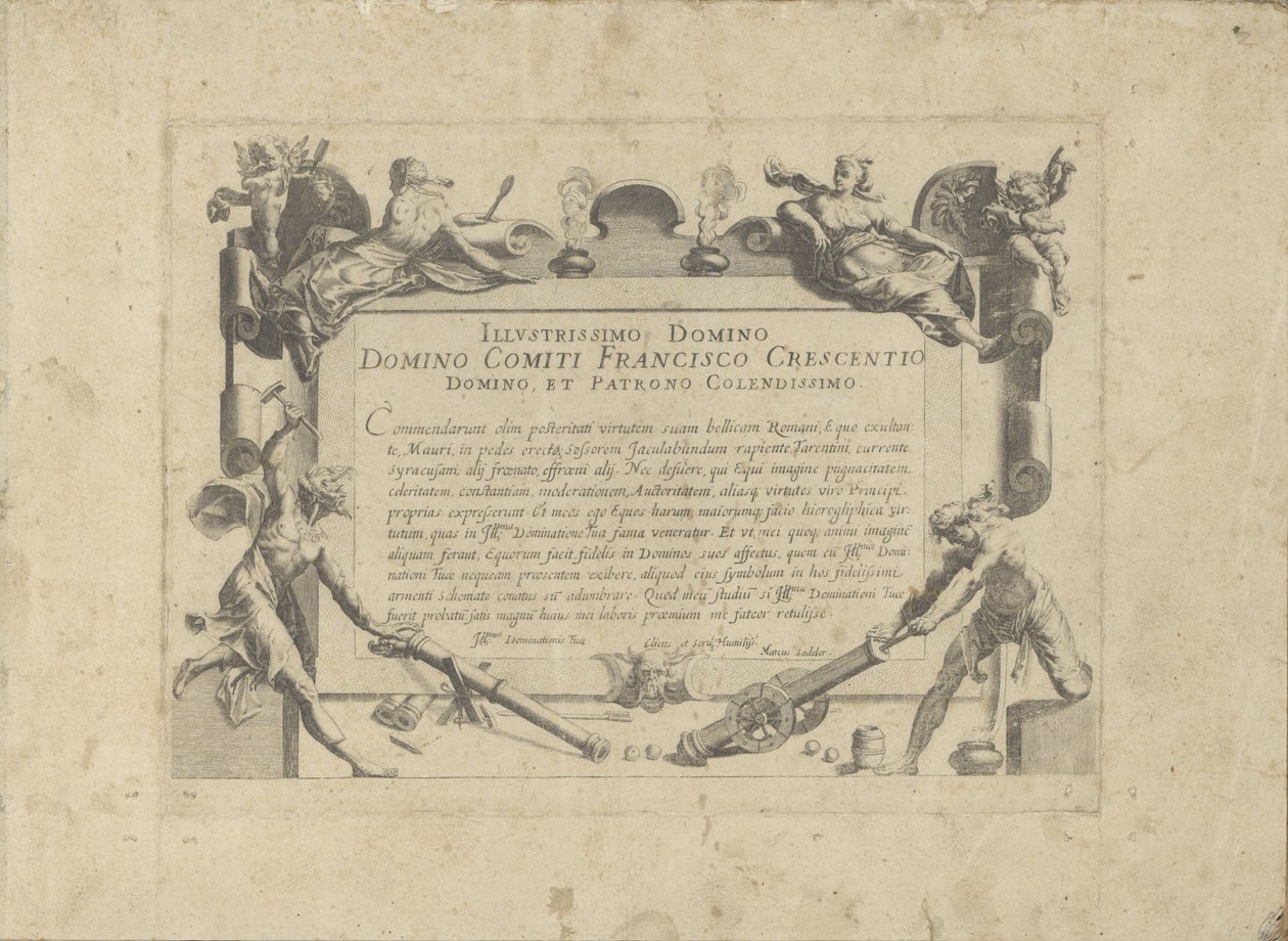 Ornamentale Kartusche mit Widmung an den Maler Francesco Crescenzi von Anonymous