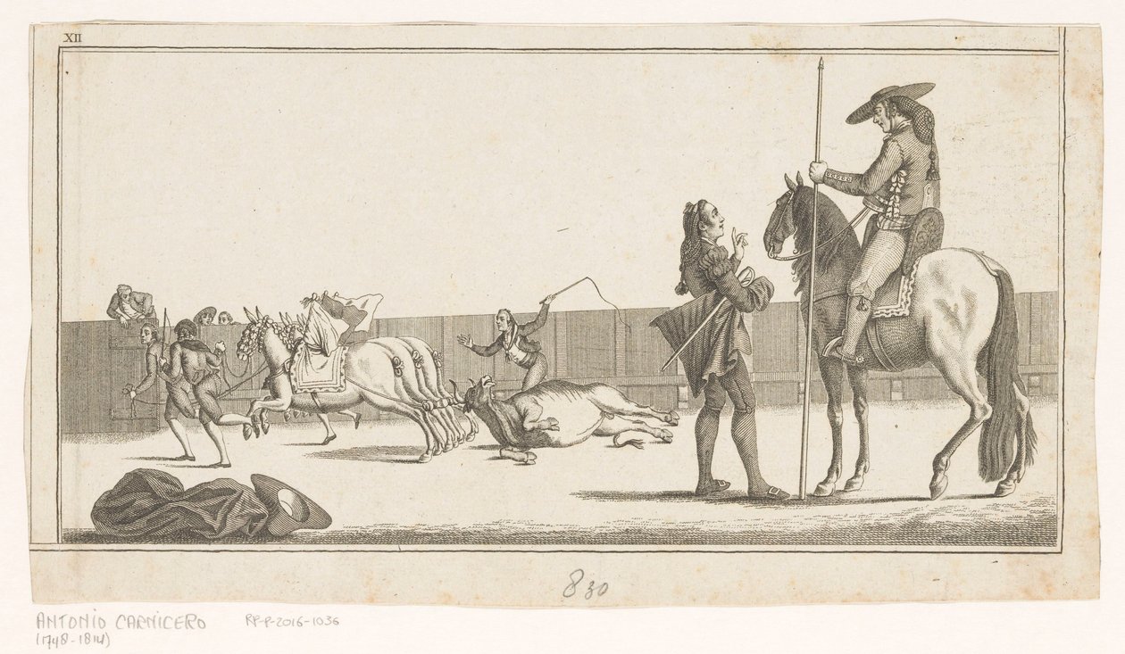 Picador und Matador nach dem Töten des Stiers (Sammlung der wichtigsten Manöver beim Stierkampf) von Anonymous