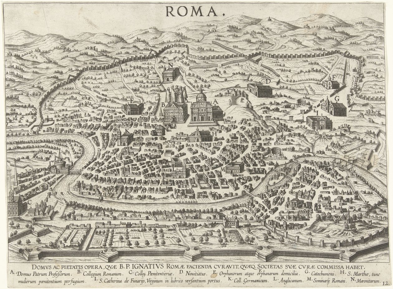 Stadtplan von Rom mit den Stiftungen von Ignatius von Loyola von Anonymous