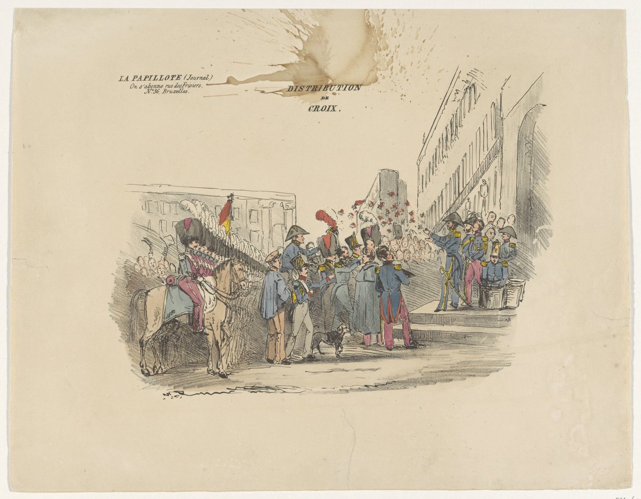 Spotprent auf die Verteilung belgischer Ehrenkreuze, 1834 von Anonymous