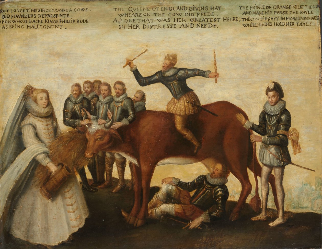 Die Milchkuh: Die niederländischen Provinzen, die sich gegen den spanischen König Philipp II. auflehnen, werden von Prinz Wilhelm von Oranien geführt, die Generalstaaten bitten Königin Elisabeth I. um Hilfe von Anonymous