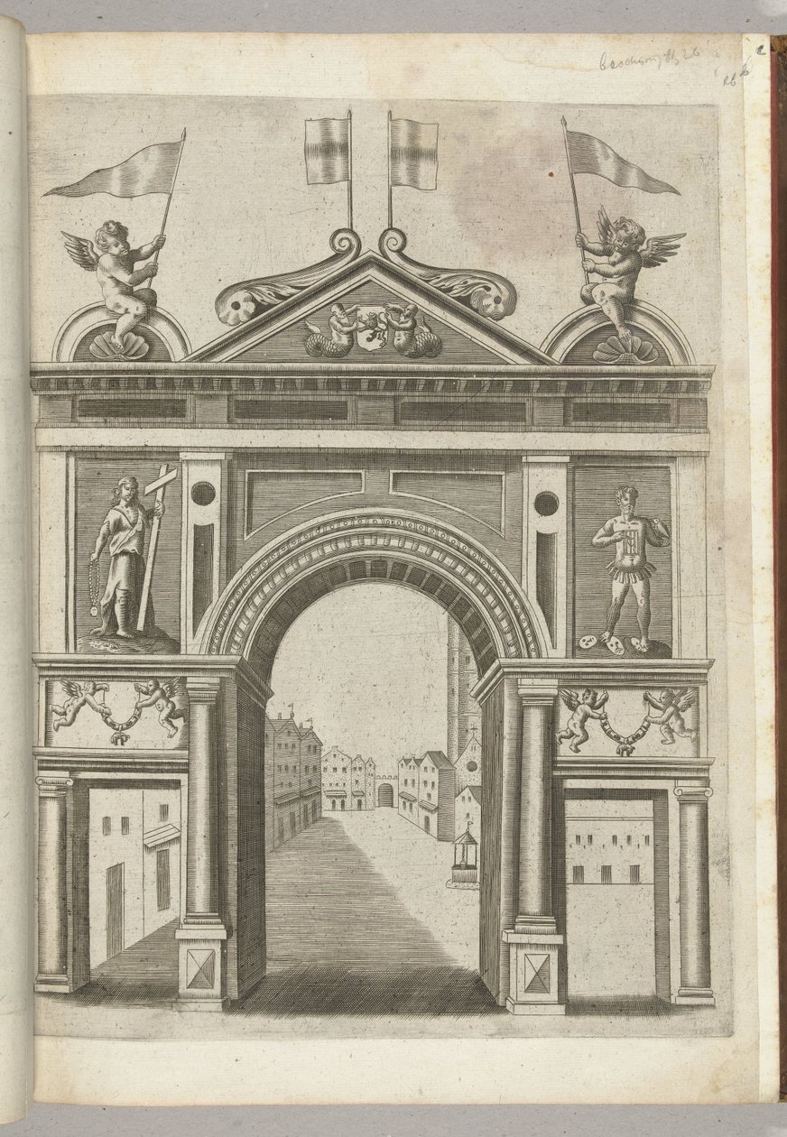 Triumphbogen mit allegorischen Figuren und Putti mit der Kette des Ordens vom Goldenen Vlies, 1594 von Anonymous