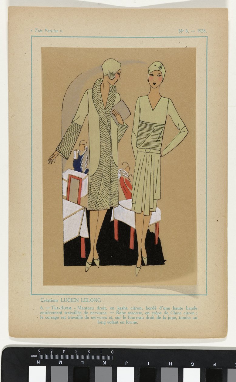 Très Parisien, 1928, Nr. 8 : Kreationen LUCIEN LELONG / 6. - TEA-ROOM... von Anonymous