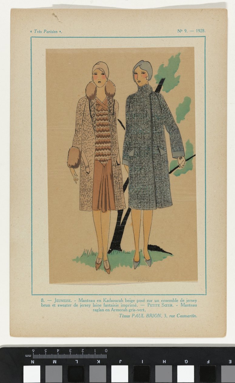 Très Parisien, 1928, Nr. 9: 8.- JEUNESSE. Mantel in Kadsourah von Anonymous