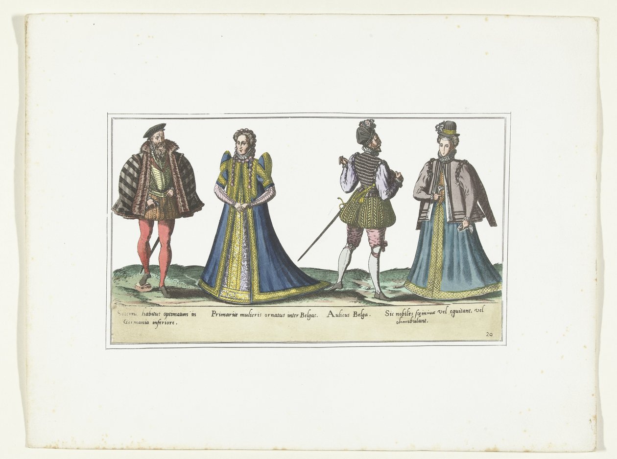 Twee vrouwen en twee mannen gekleed volgens de mode in Noord-Rijnland-Westfalen en Vlaanderen, ca. 1580 von Anonymous