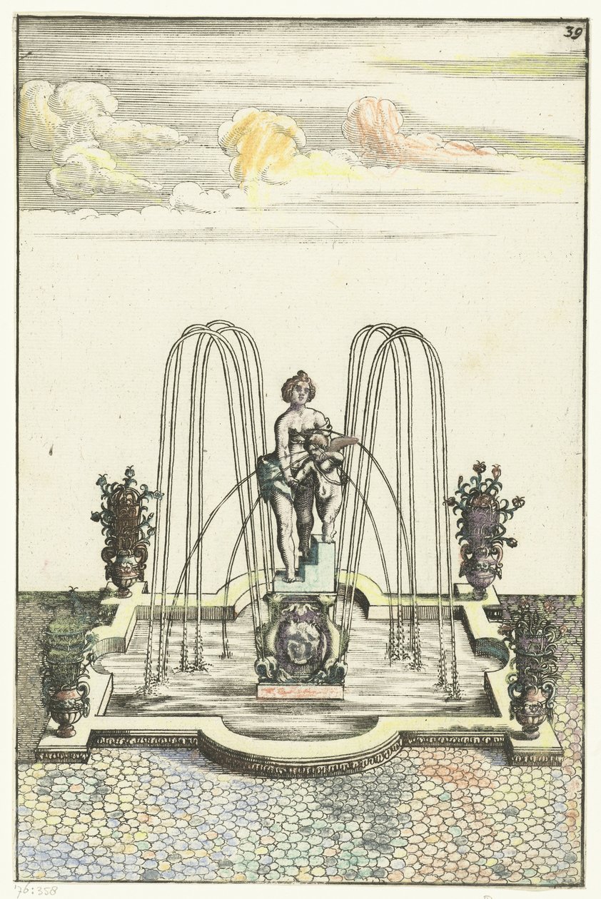 Quadratisches Becken mit halbrunden Ausstülpungen (Architectura Curiosa Nova) von Anonymous