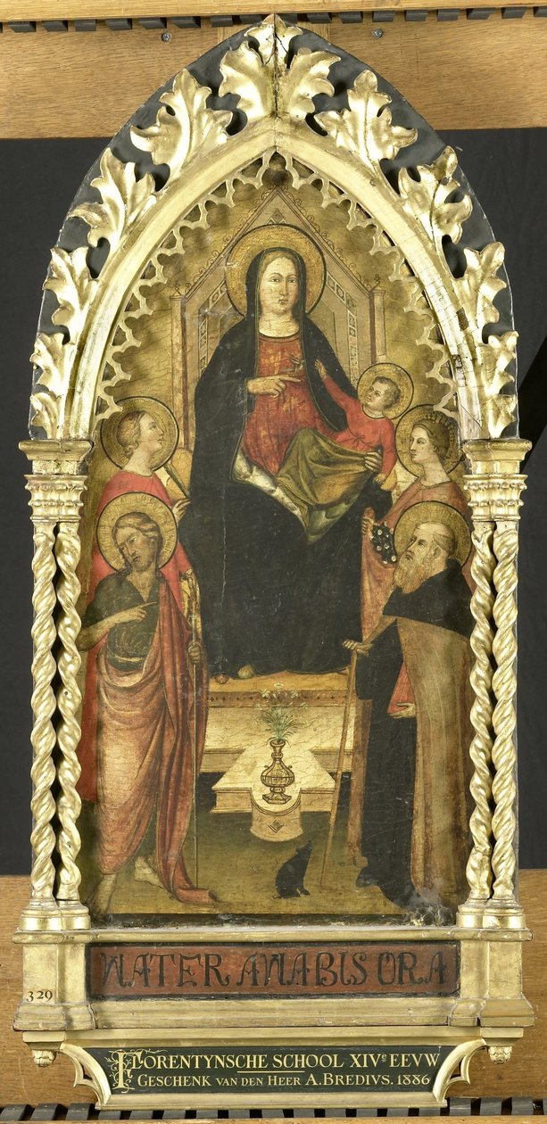 Jungfrau und Kind auf dem Thron mit vier Heiligen, Johannes der Täufer, Antonius Abt, Elisabeth von Ungarn, eine weibliche Heilige von Anonymous