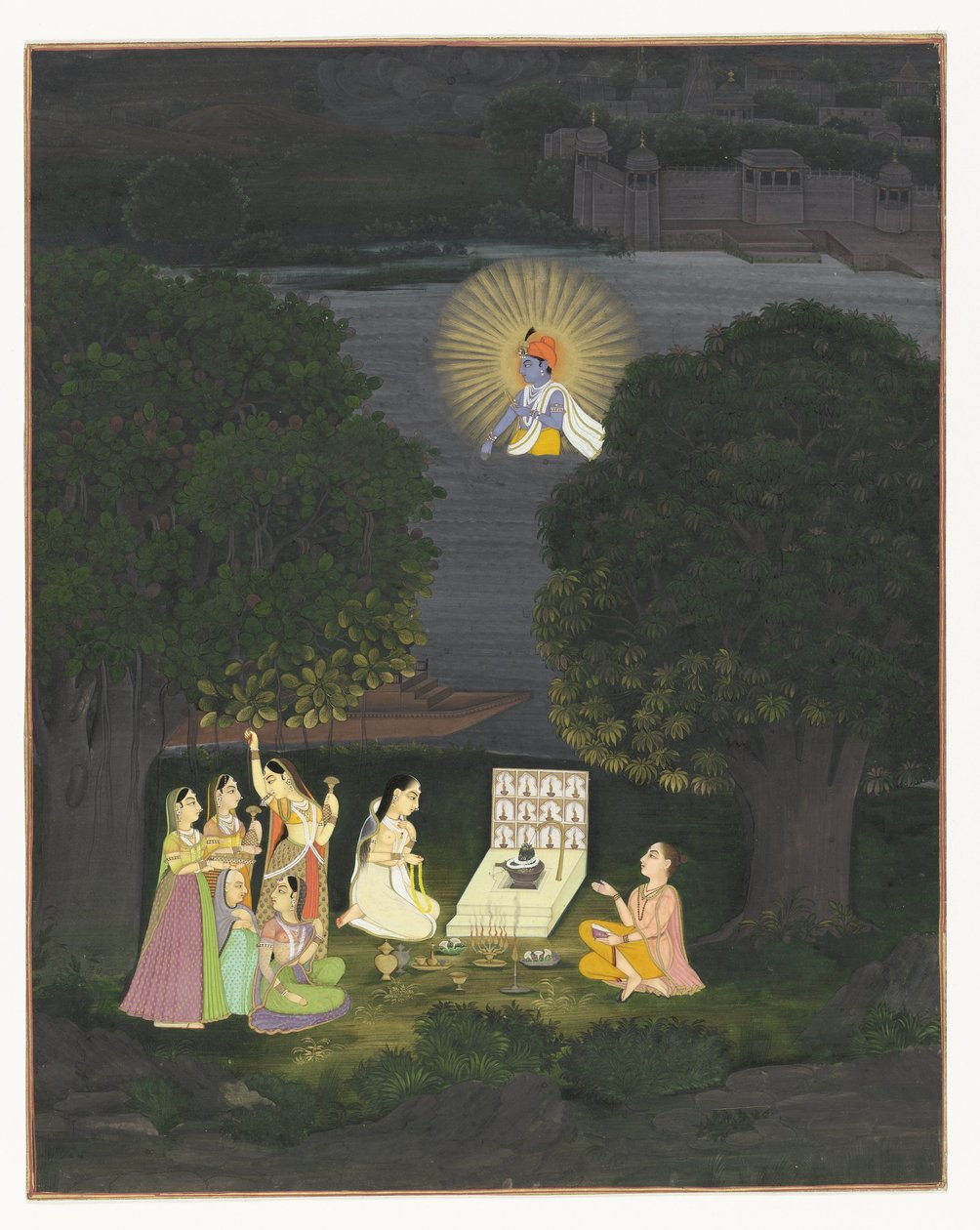 Frauen, die Shiva anbeten, werden durch eine Vision von Krishna unterbrochen von Anonymous