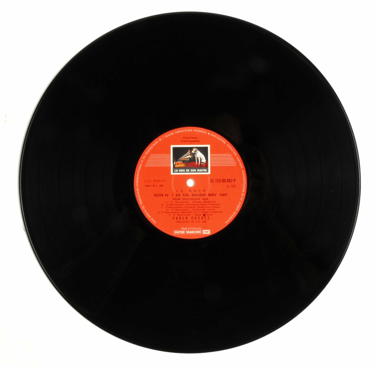 33-Rundscheibe (Schallplatte) der Marke „EMI die Stimme seines Herrn“ von Pablo Casals, der die 6 Cellosuiten von Johann Sebastian Bach interpretiert. von Anonymous Anonymous