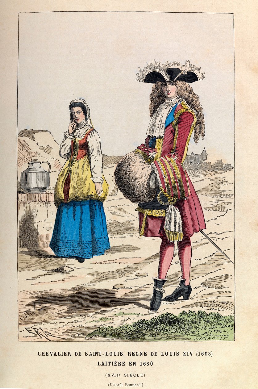 Ein Ritter des Ordens von Saint Louis (1693) und eine Milchmädchen (1680) unter der Herrschaft von König Ludwig XIV. im 17. Jahrhundert von Anonymous Anonymous