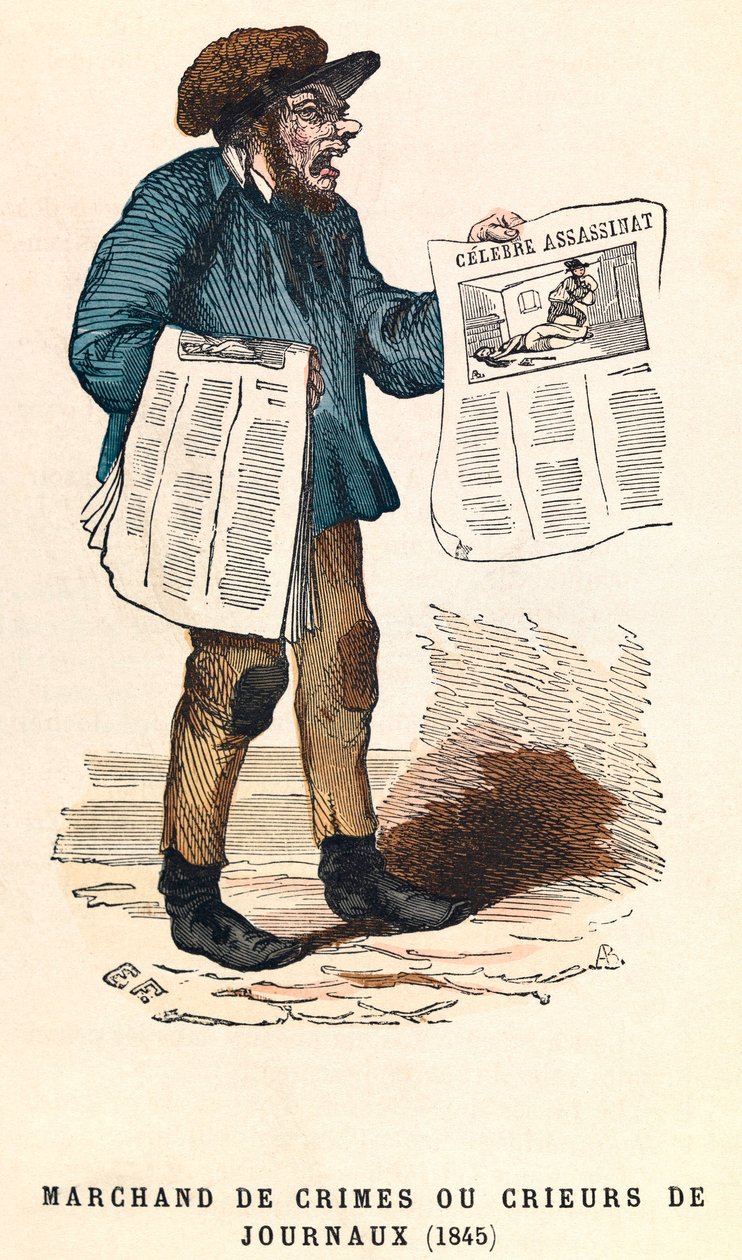Zeitungsverkäufer in Paris 1845, Gravur von Anonymous Anonymous