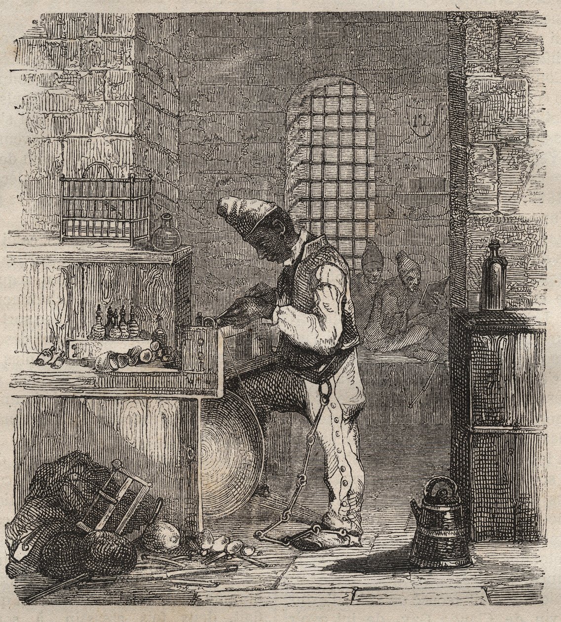 Eine Arbeitsgruppe im Bagne von Brest im 19. Jahrhundert. Gravur in „Histoire des bagnes depuis leur création à nos jours“ (1877) von Pierre Zaccone. Private Sammlung. von Anonymous Anonymous