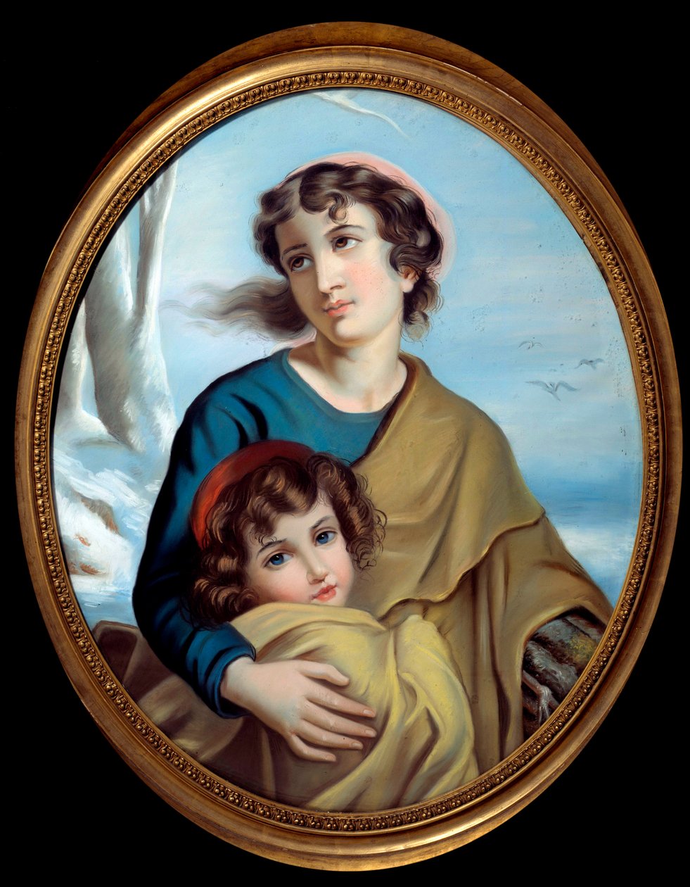 Allegorie des Winters Eine Mutter schützt ihr Kind, um es zu wärmen. Anonymes Gemälde. 18. Jahrhundert. Rouen, Museum der Schönen Künste von Anonymous Anonymous