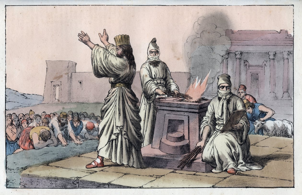 Alte persische Zivilisation: Magier, offizielle Priester und Jünger von Zarathustra (Alter Orient, Perser: Magier) - Gravur aus „Usi e Costumi di Tutti i Popoli dell