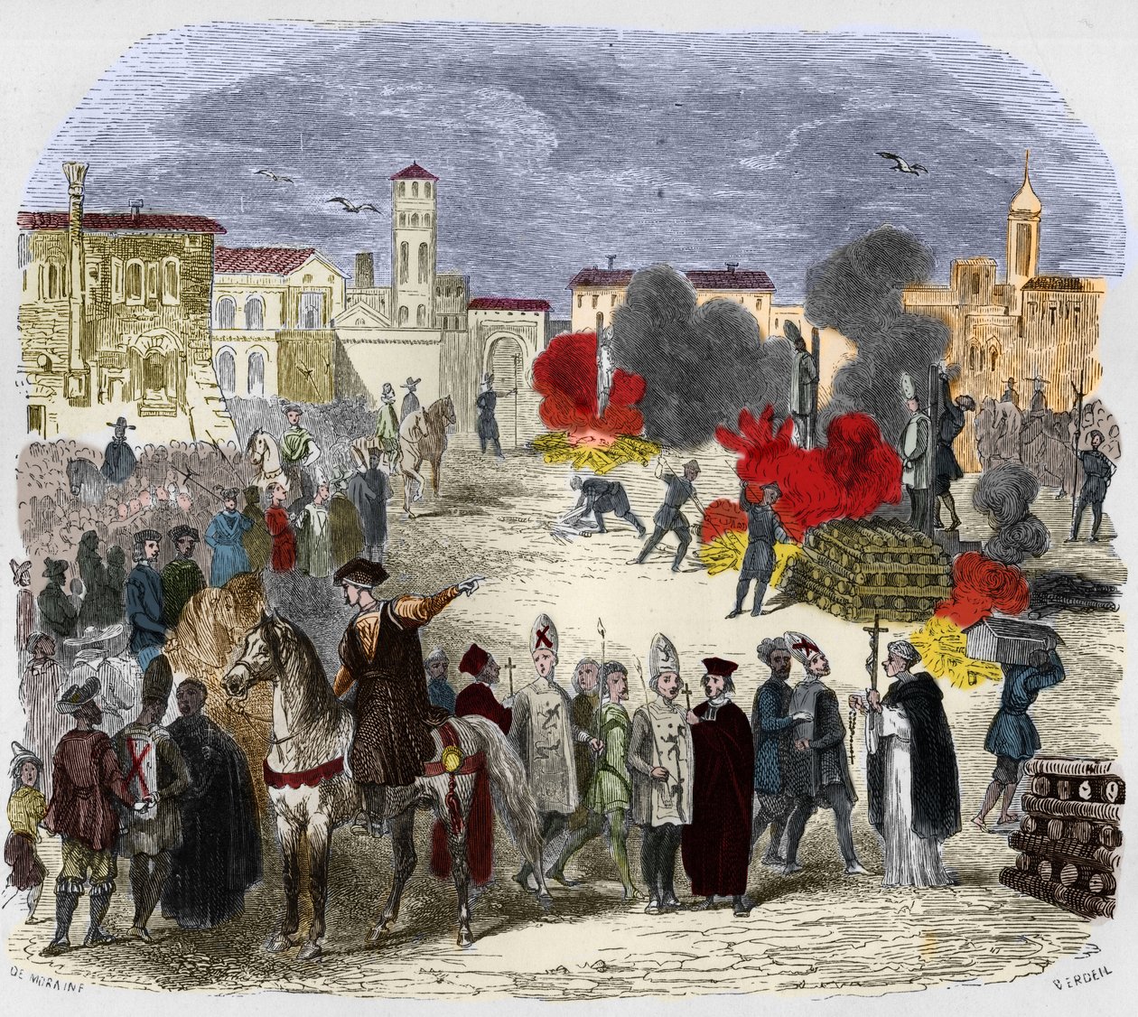 Autodafé im 16. Jahrhundert. Illustration in „Geheimnisse der Inquisition und anderer Geheimgesellschaften Spaniens“ von Victor de Fereal, Suberwick, Manuel Galo de Cuendias. Herausgegeben von P. Boizard von Anonymous Anonymous