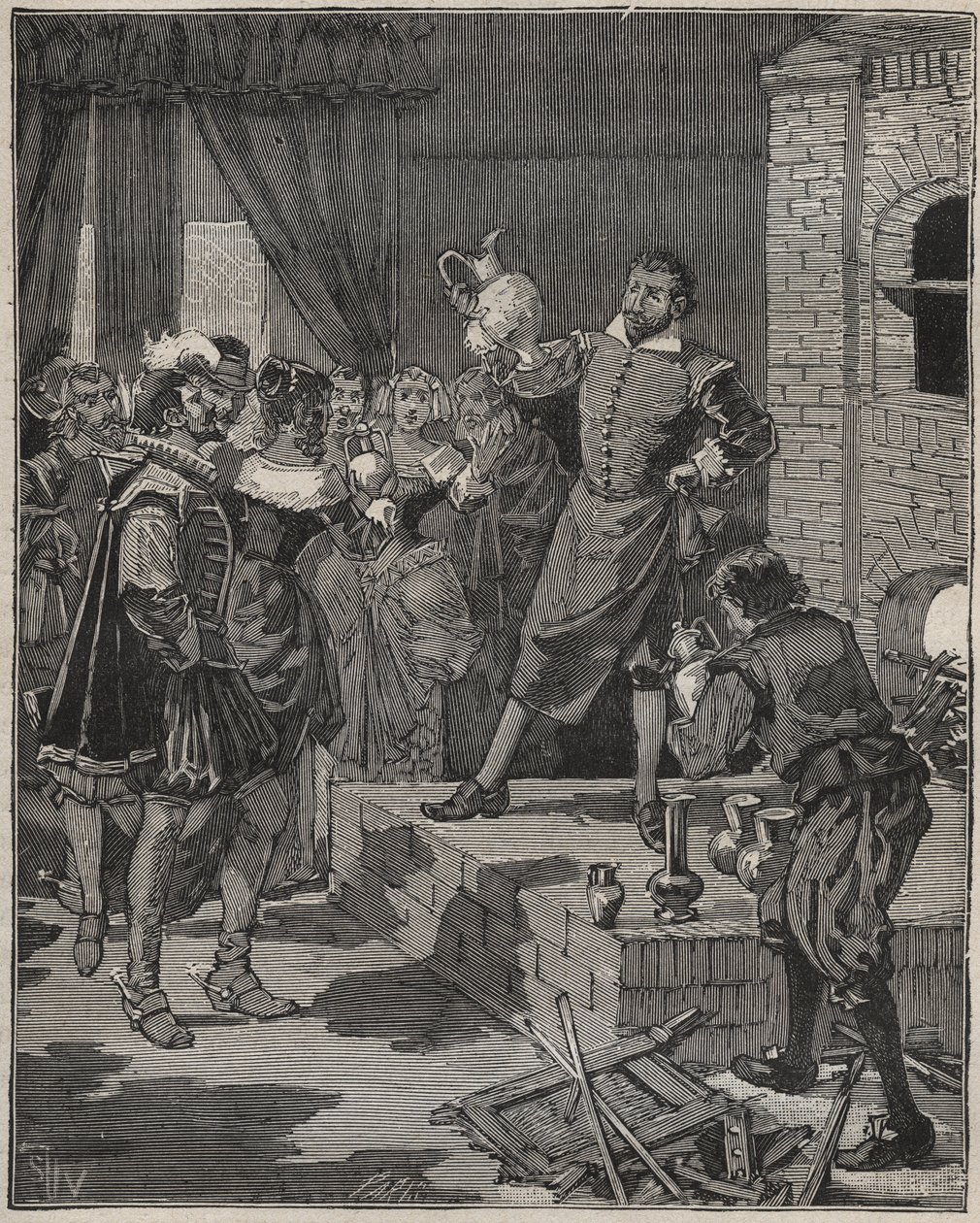 Bernard Palissy (1510-1589), französischer Keramiker, holt seine ersten emaillierten Stücke aus dem Ofen. Gravur von 1880 in 