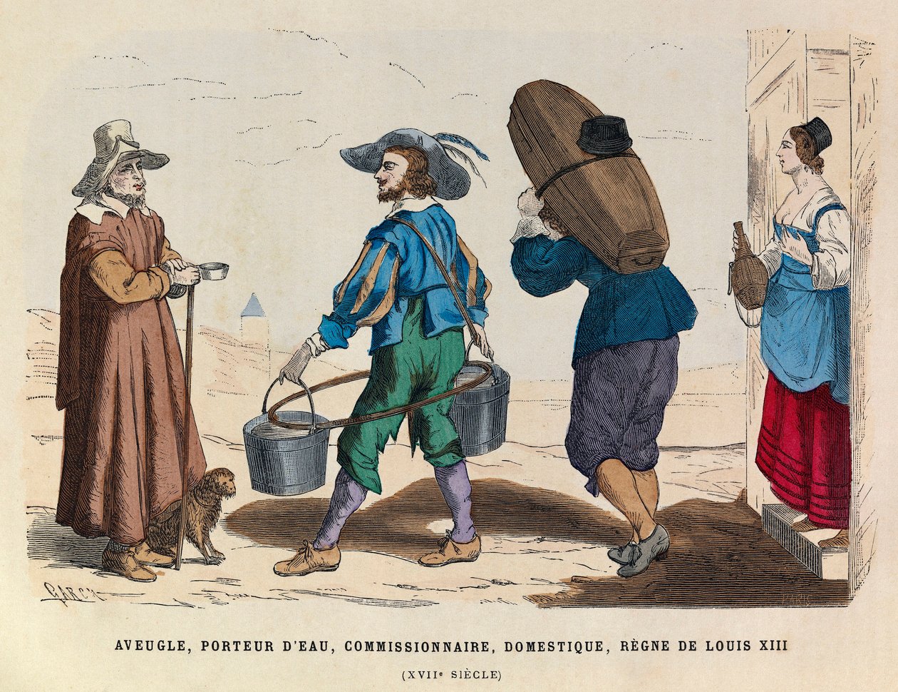 Blinder Mann, Wasserträger, Kommissionär und Hausdiener, Herrschaft von König Ludwig XIII. von Frankreich im 17. Jahrhundert - Private Sammlung von Anonymous Anonymous