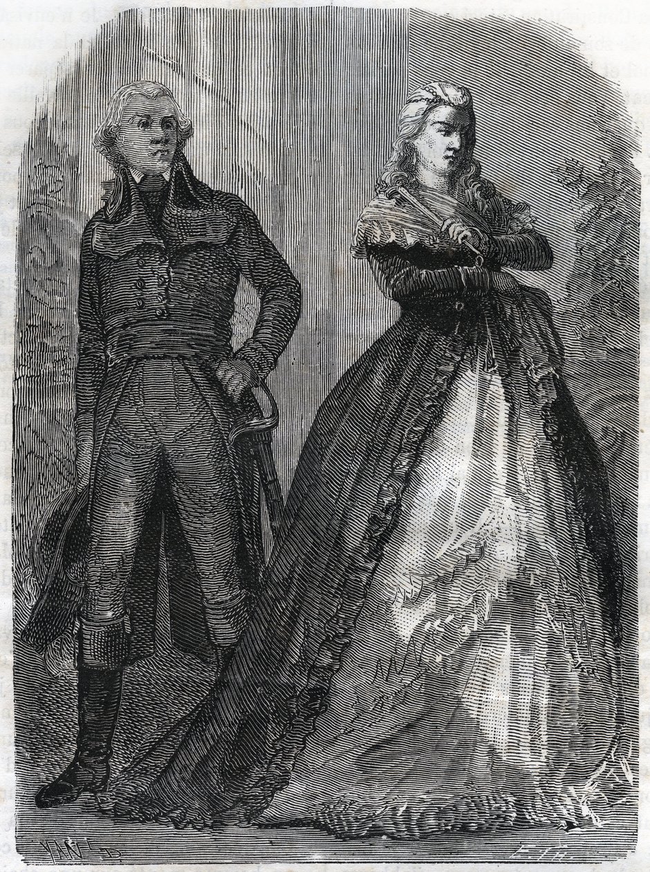 Charles François du Périer dit Dumouriez (1739-1823), französischer General mit Königin Marie Antoinette (1755-1793). Gravur von 1866 in „Histoire de la Révolution française“ von Adolphe Thiers. Private Sammlung. von Anonymous Anonymous