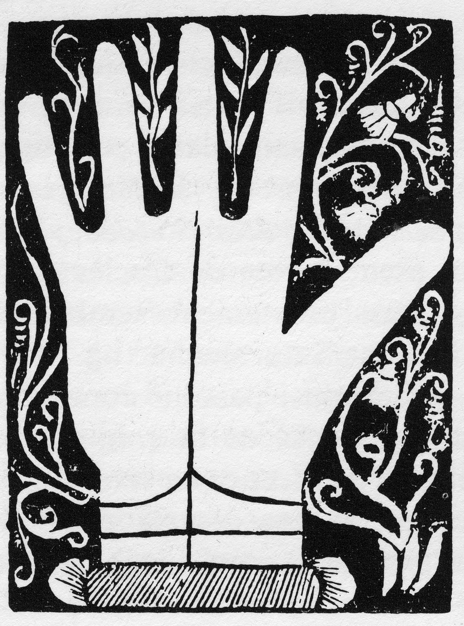 Chiromantie - Saturnlinie - Gravur 1545 in „The Art of Chyromance“ von Andre Corvo - Private Sammlung von Anonymous Anonymous