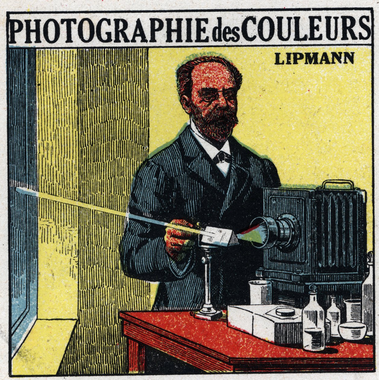 Farbfotografie: das von Gabriel Lippmann (1845-1921) im Jahr 1891 erfundene Verfahren. Anonyme Illustration von 1925. Private Sammlung. von Anonymous Anonymous