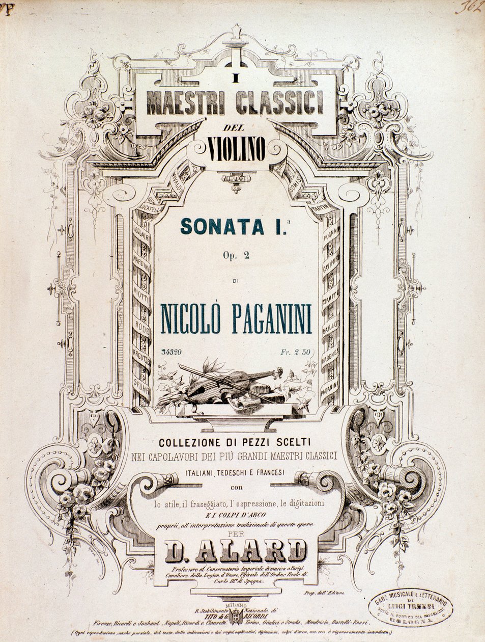 Titelseite der Partitur von Sonata 1, op 2 von N Paganini von Anonymous Anonymous