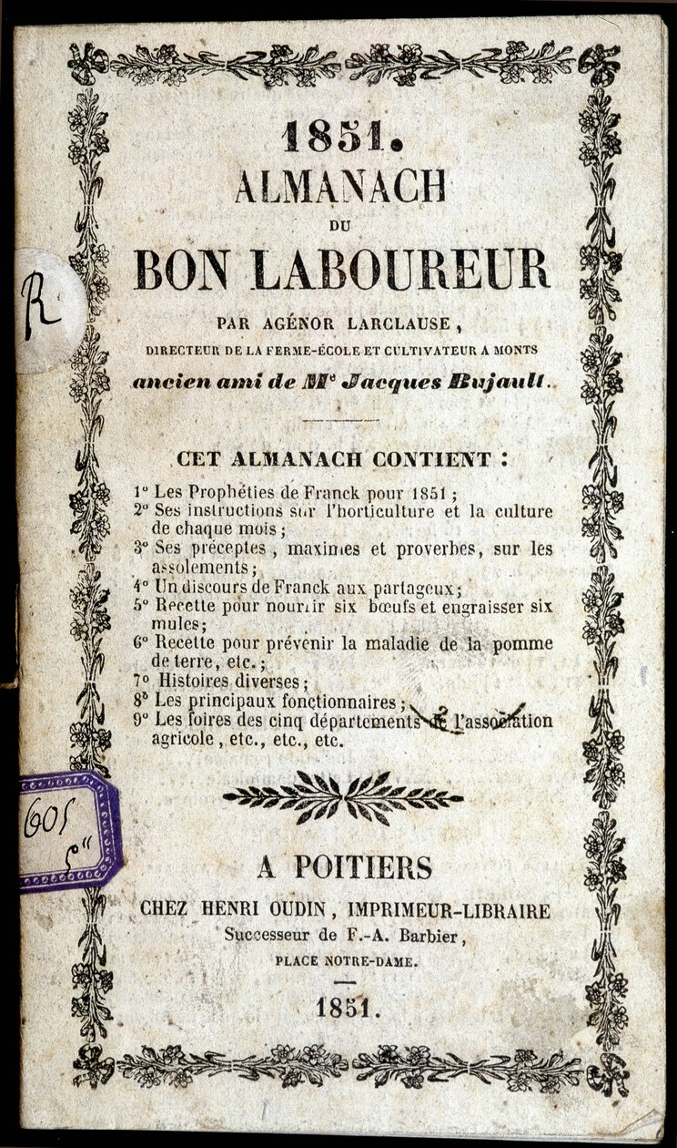 Titelblatt des Almanach du Bon Ploureur, von Agenor Larclause, Poitiers von Anonymous Anonymous