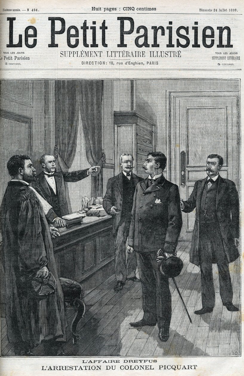 Dreyfus-Affäre, 1898, die Verhaftung von Oberstleutnant Georges Picquart (1854-1914). In „le petit Parisien“ von 1898. von Anonymous Anonymous
