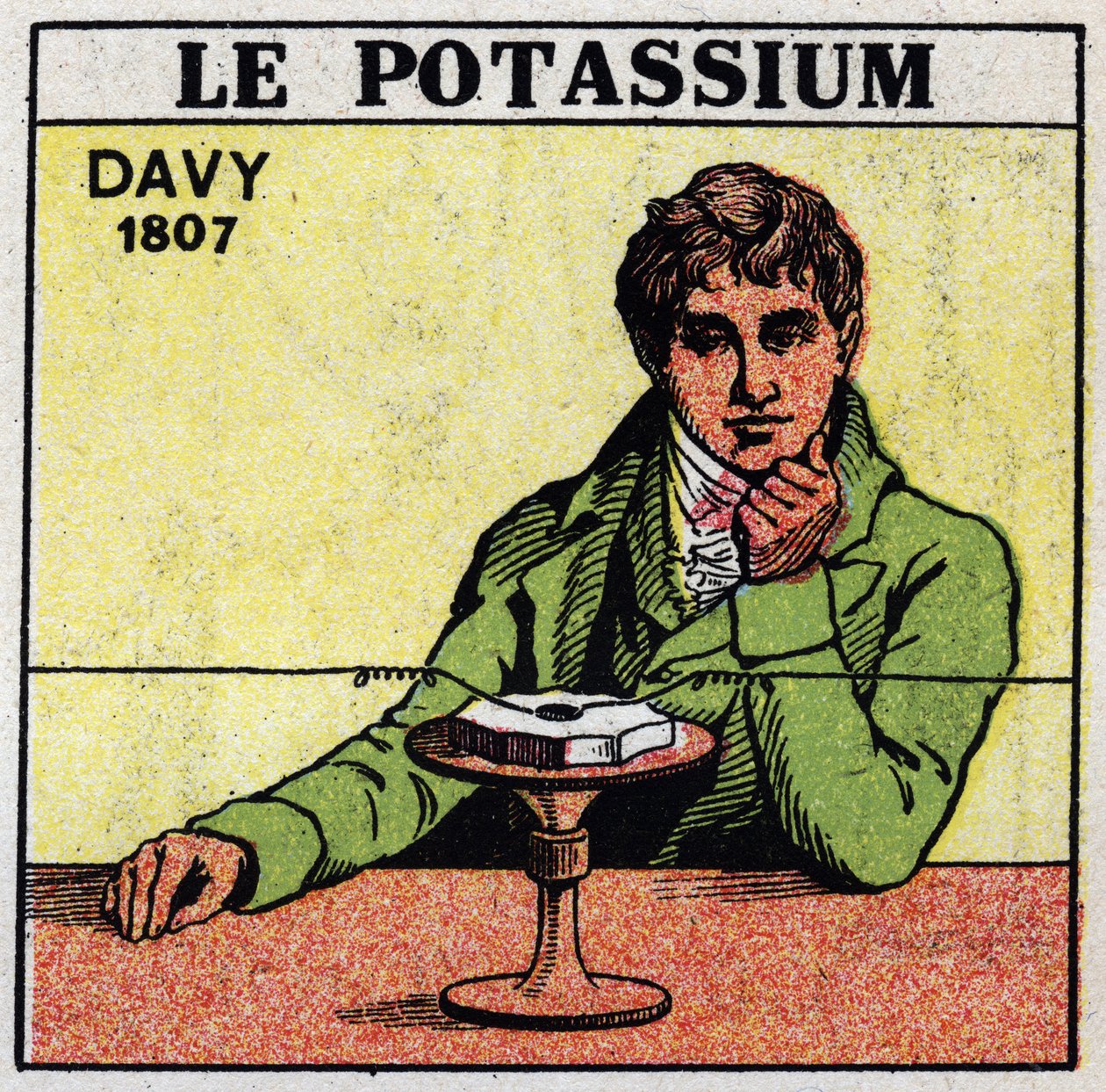 Elektrochemie: Zersetzung von Pottasche (Kalium) und Soda durch Sir Humphry Davy (1778-1829) im Jahr 1807. Anonyme Illustration von 1925. Private Sammlung. von Anonymous Anonymous