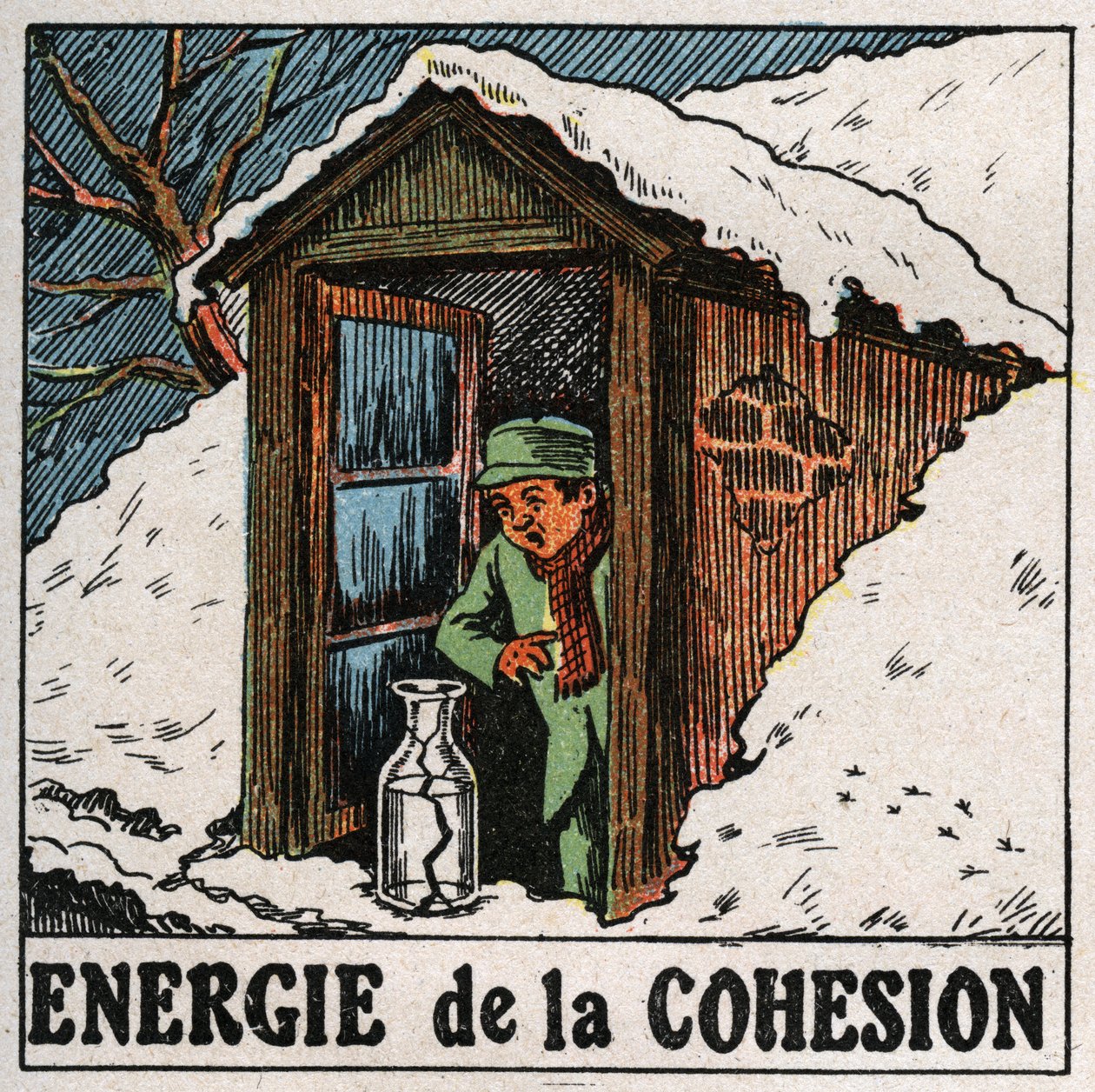 Energie der Kohäsion: Das kalte Wasser zerbricht die Vase. Anonyme Illustration von 1925. Private Sammlung. von Anonymous Anonymous