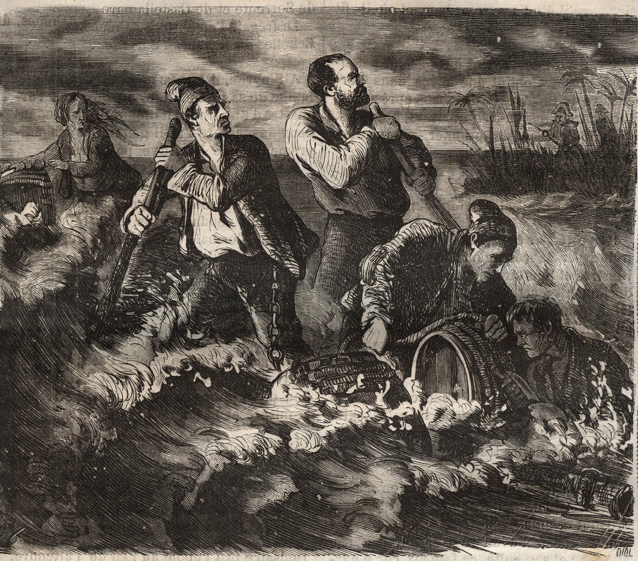 Flucht aus dem Bagne von Belle-Île-en-Mer im 19. Jahrhundert. Gravur in „Histoire des bagnes depuis leur création à nos jours“ (1877) von Pierre Zaccone. von Anonymous Anonymous