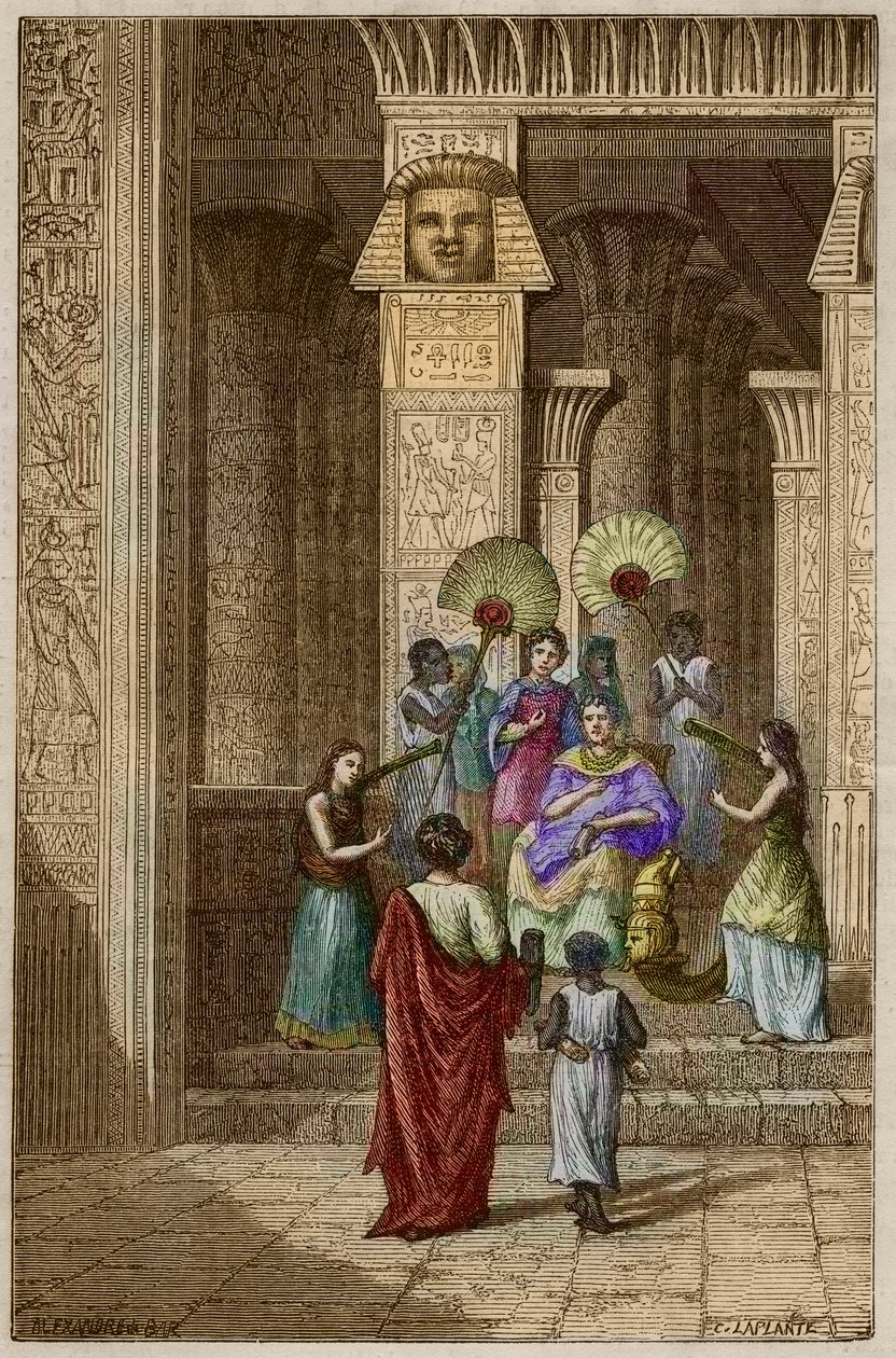Euklid präsentiert Ptolemaios I. Soter sein Werk über die Elemente der Geometrie - Gravur in „Vie des savants illustres“ von Anonymous Anonymous