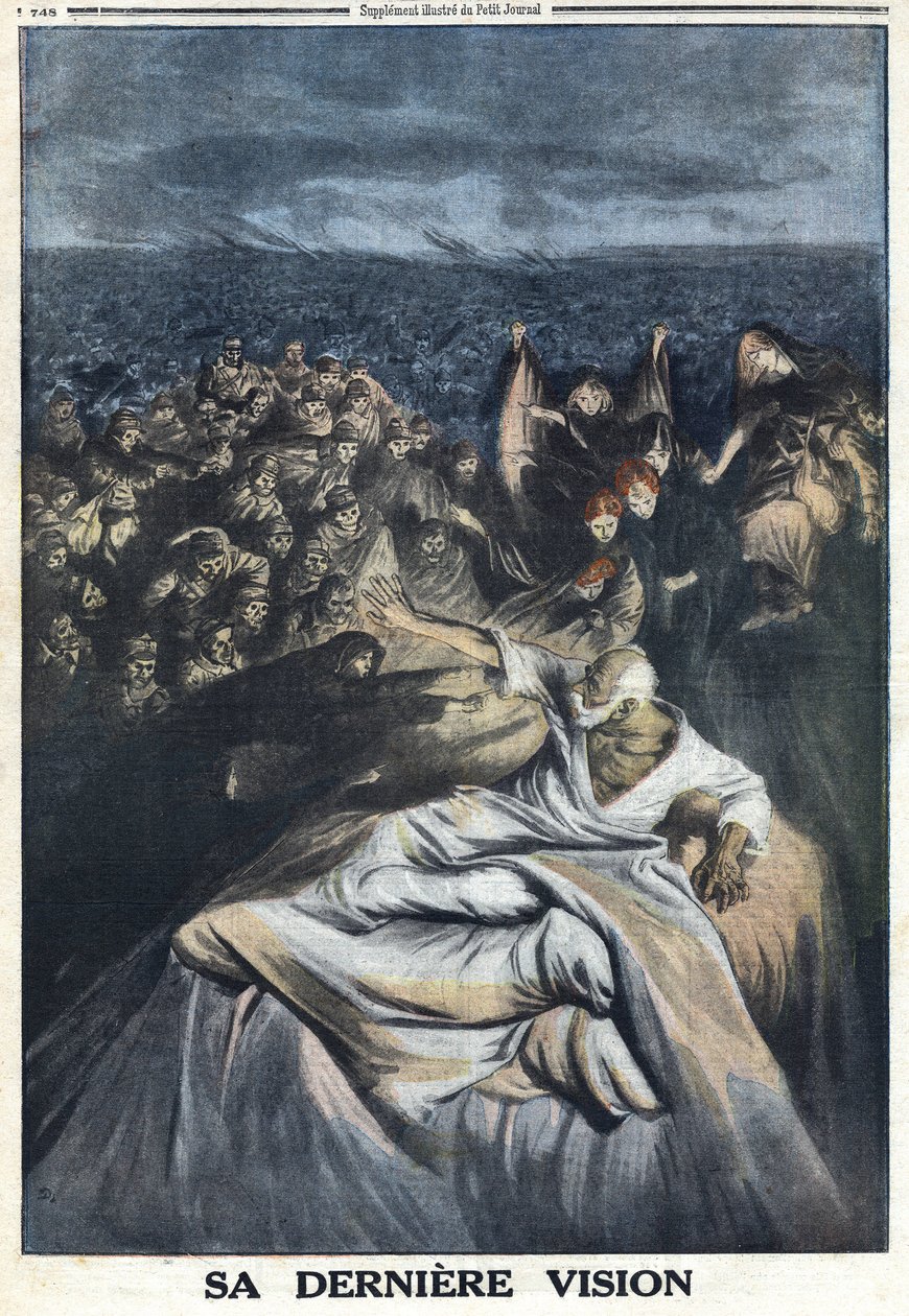 Erster Weltkrieg 1914-1918. Tod von Franz Joseph I. von Österreich (1830-1916). Seine letzte Vision zeigt ihn als schuldig an allen abscheulichen Verbrechen, die er begangen hat. In „Le Petit Journal“ von Anonymous Anonymous