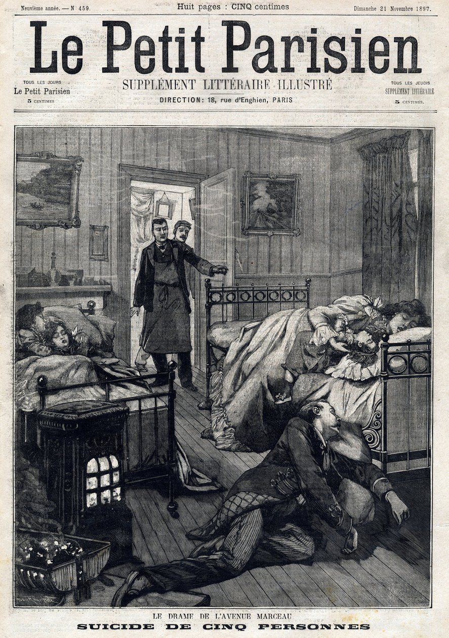 Fünf Selbstmorde in der Avenue Marceau in Paris. In „Le Petit Parisien“ am 21.11.1897 von Anonymous Anonymous