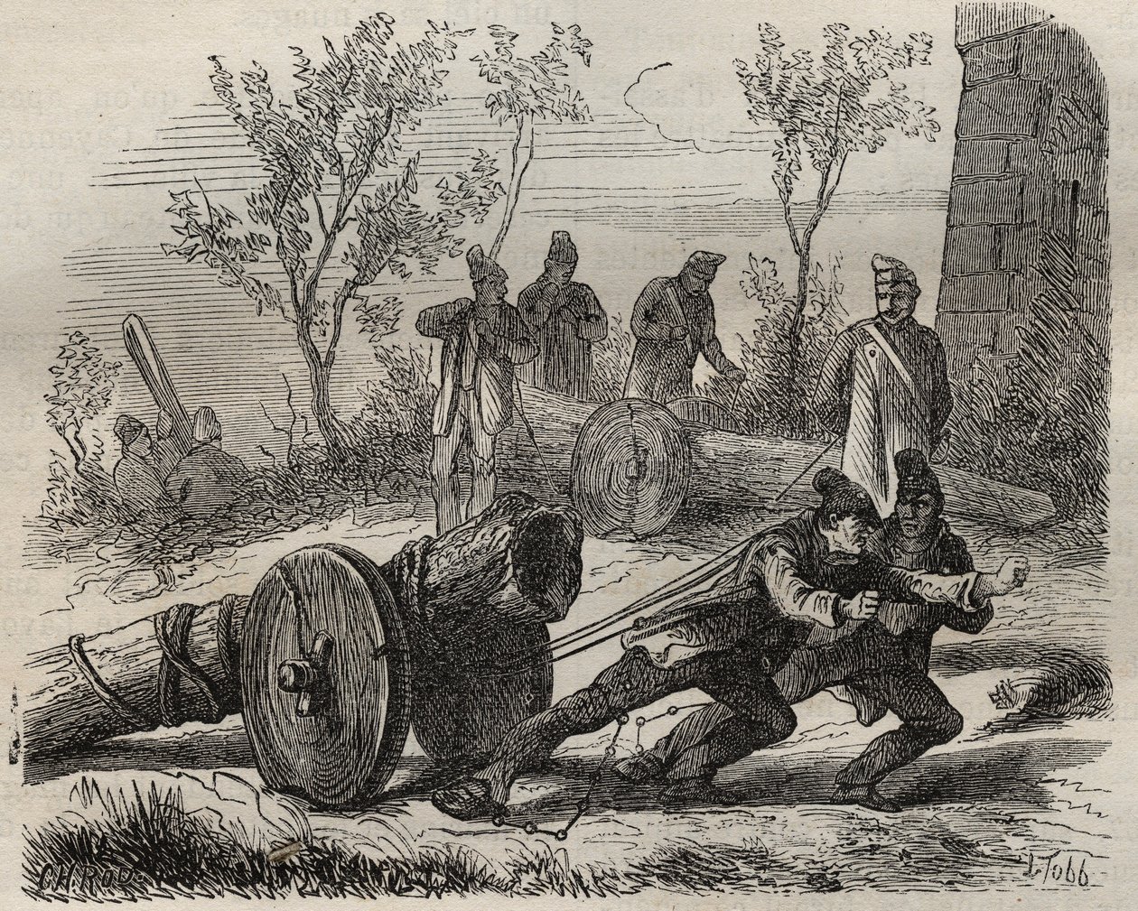 Forcats bucherons im Toulon-Bagne im 19. Jahrhundert. Gravur in „Histoire des bagnes depuis leur création à nos jours“ (1877) von Pierre Zaccone (1817-1895). Private Sammlung. von Anonymous Anonymous