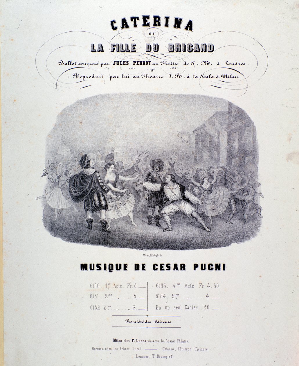 Frontispiz für die Partitur von Catarina oder die Tochter des Banditen von Pugni für die Aufführung im Teatro alla Scala (1847) von Anonymous Anonymous