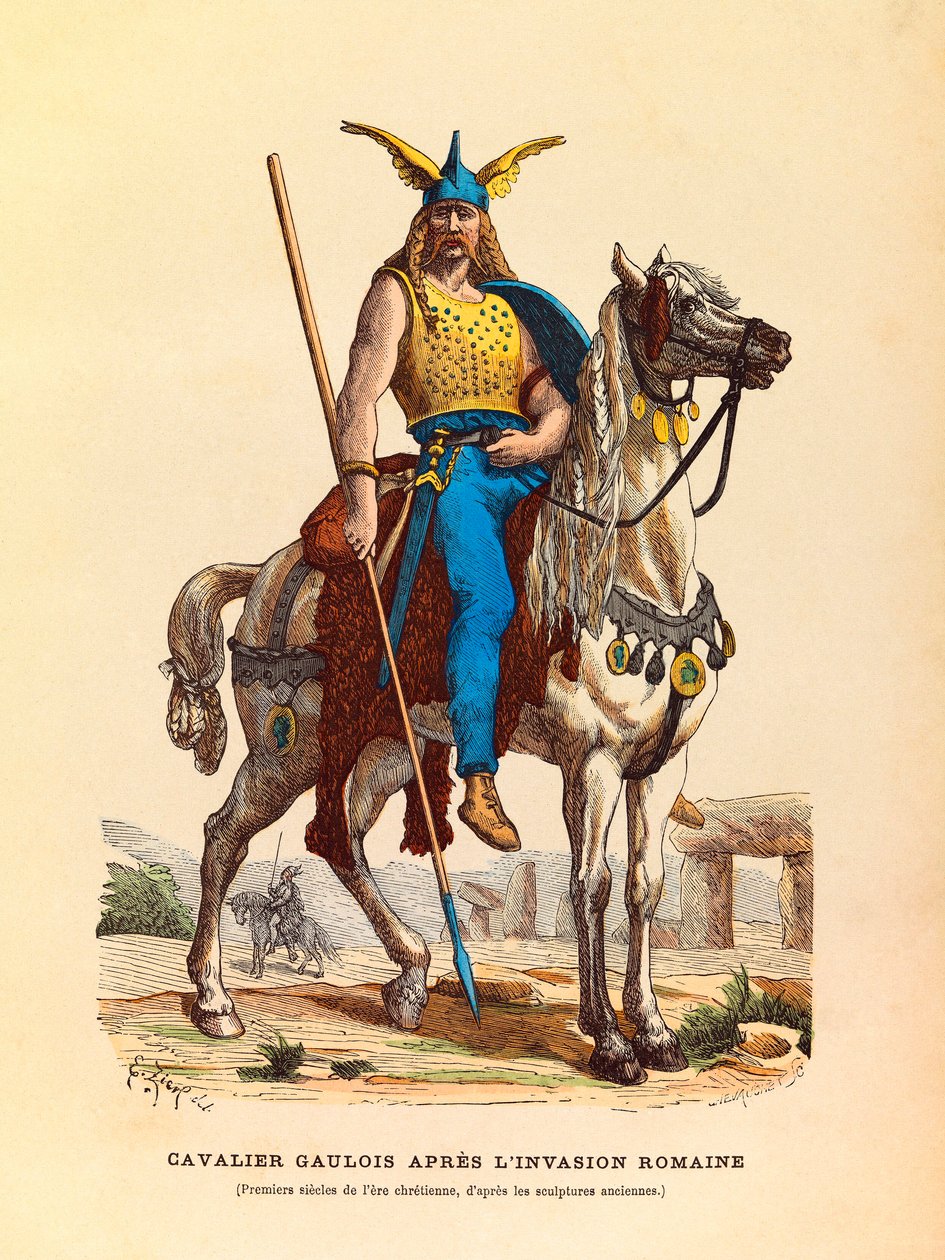 Gallischer Reiter nach der römischen Invasion (erste Jahrhunderte der christlichen Ära), Gravur - Privatsammlung von Anonymous Anonymous
