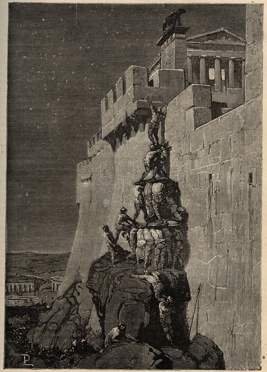 Gallier versuchen, das Kapitol zu erobern (390 v. Chr.) - Gänse retten das römische Kapitol vor gallischen Eindringlingen - Gravur 1890 von Anonymous Anonymous