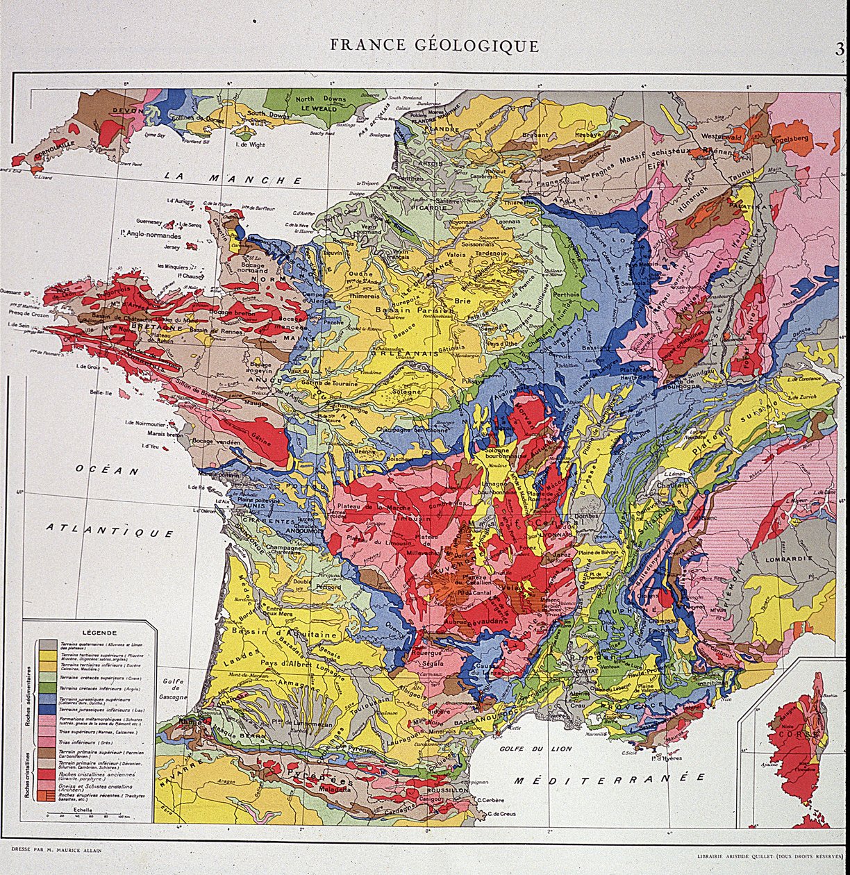 Geografische Karte: Geologisches Frankreich - Atlas der 1950er Jahre. von Anonymous Anonymous