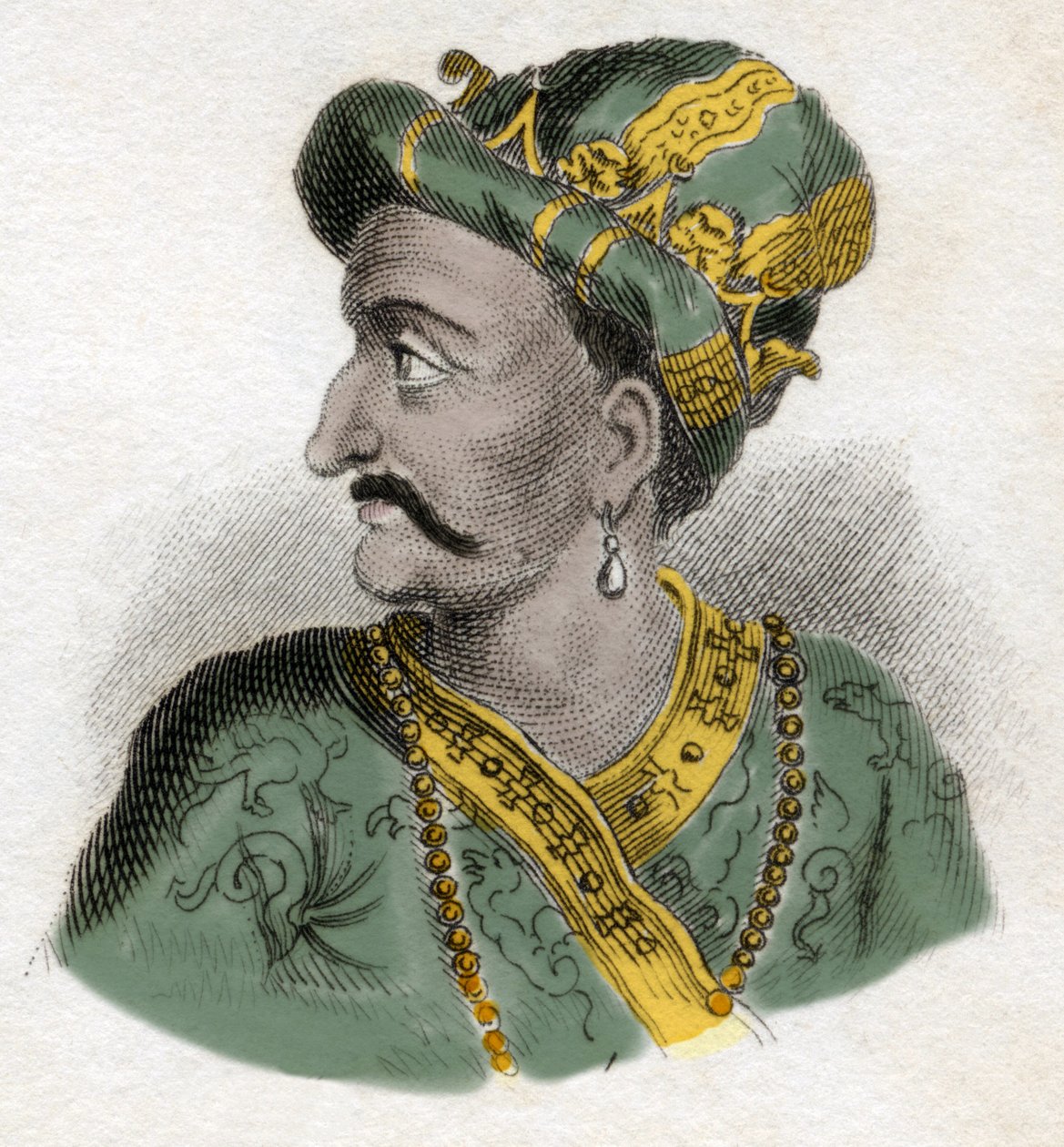 Großmogul (Mogol oder Moghul) (wahrscheinlich Aurangzeb (1618-1707), auch bekannt als Alamgir) (Abu Muzaffar Muhiuddin Muhammad Aurangzeb Alamgi) - Gravur des 19. Jahrhunderts - Mailänder von Anonymous Anonymous