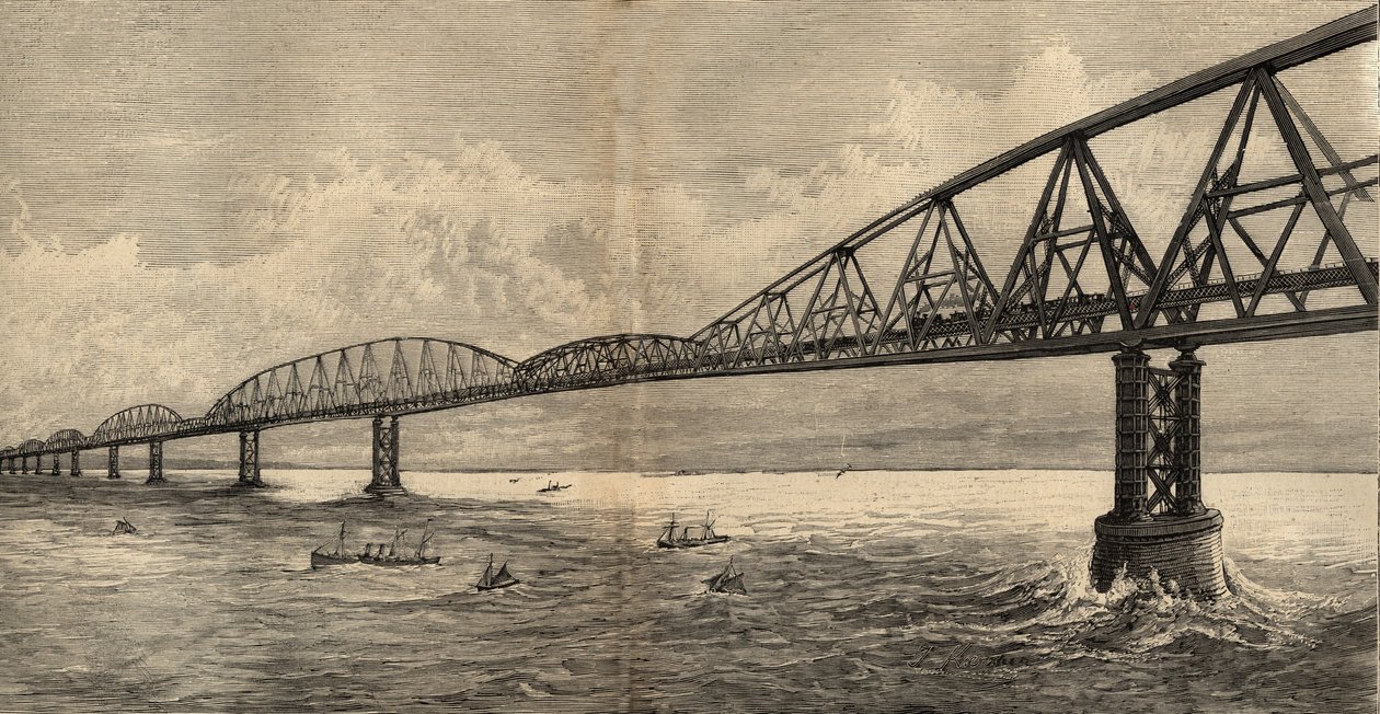 Internationales Brückenprojekt über den Ärmelkanal zwischen Calais und Folkestone - 1890 - Gravur 1890 von Anonymous Anonymous