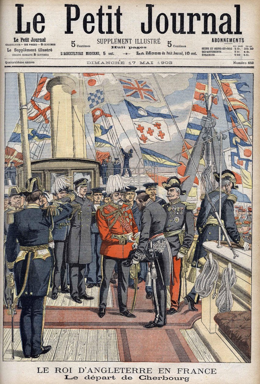 König Edward VII. verließ Cherbourg nach einer Reise nach Frankreich. Le Petit Journal, Mai 1903. von Anonymous Anonymous