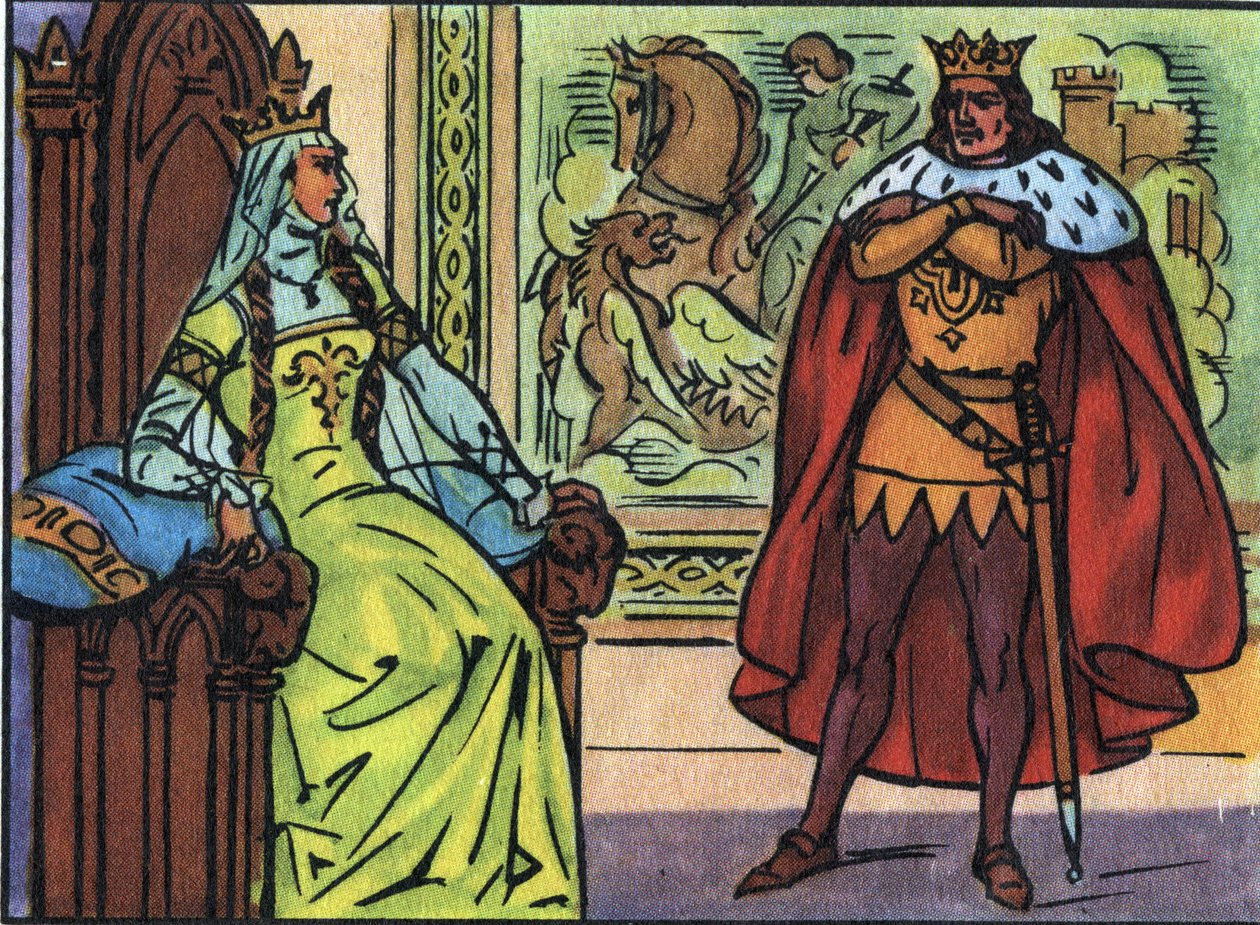 König von Frankreich Ludwig X. der Hutin (1289-1316) mit Margarete von Burgund (1290-1315). Anonyme Illustration in „Collection des souverains et chefs d