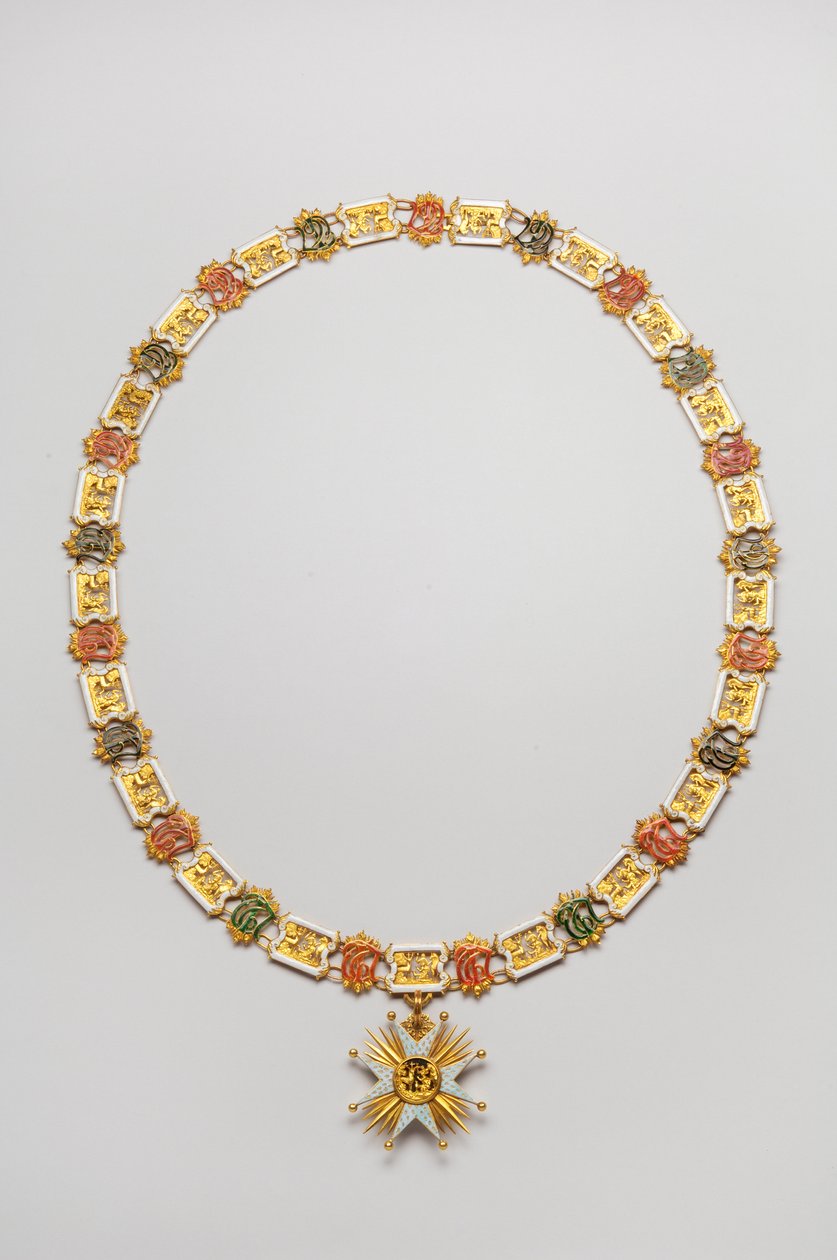 Königreich Bayern - Orden des Heiligen Hubertus: Halskette getragen von Luitpold, Herzog in Bayern (1890-1973) - Ende des 18. Jahrhunderts - Gold und Emaille - Halskette: L 122 cm; Gewicht 460 g (Anhänger inbegriffen) - Anhänger: D 7,5 cm - Privatbesitz von Anonymous Anonymous