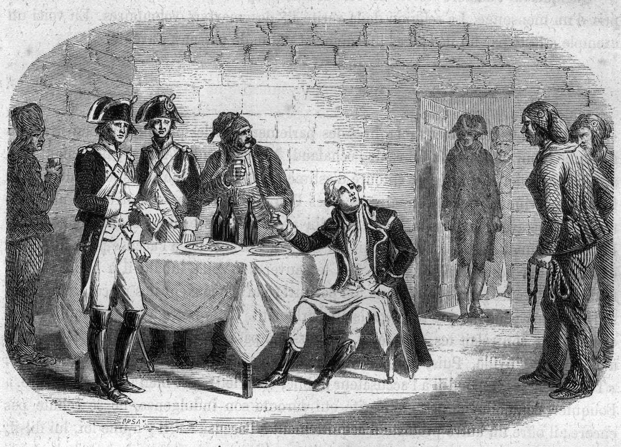 Letzter Moment des Herzogs Armand Louis de Gontaut de Biron, General-in-Chief der Armeen des Rheins und der Var; gestorben 1793 - Gravur in „Histoire des Girondins“ von Alphonse de Lamartine (1790-1869) 1865-1866. Private Sammlung. von Anonymous Anonymous